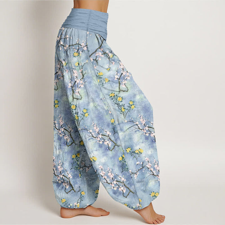 Buddha Stones Cotton Botanical Floral Branch Pattern Women's Elastic Waist Harem Pants - image 6