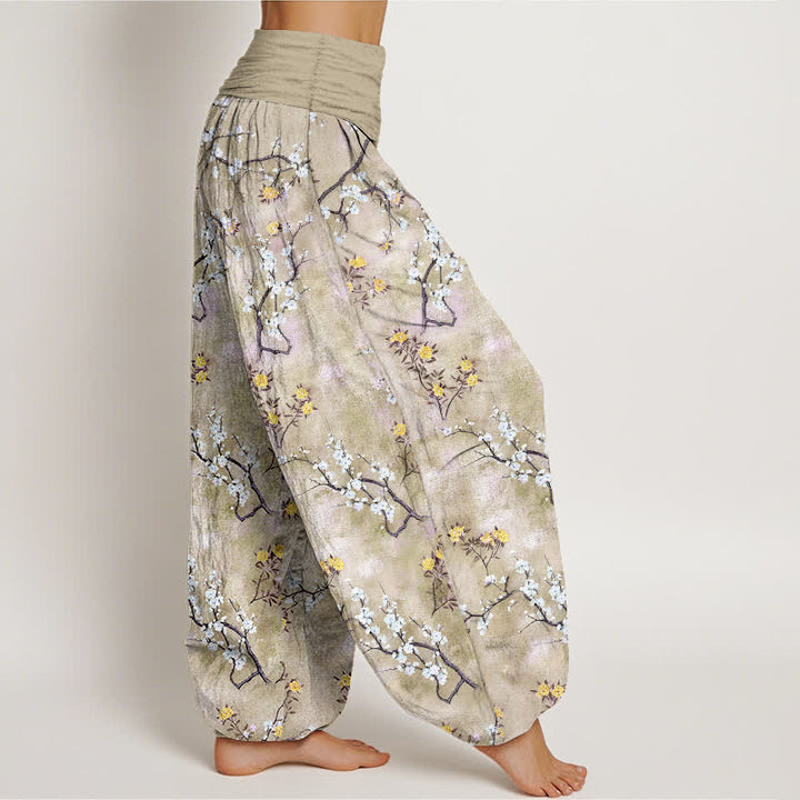 Buddha Stones Cotton Botanical Floral Branch Pattern Women's Elastic Waist Harem Pants - image 9