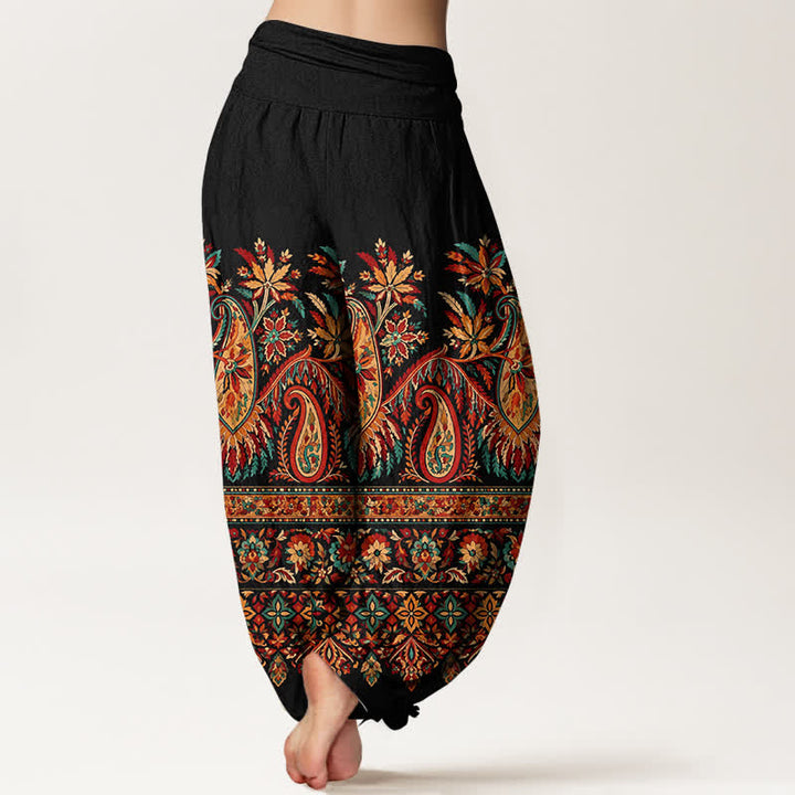 Buddha Stones Cotton Ethnic Paisley Bloom Pattern Women's Elastic Waist Harem Pants - image 2