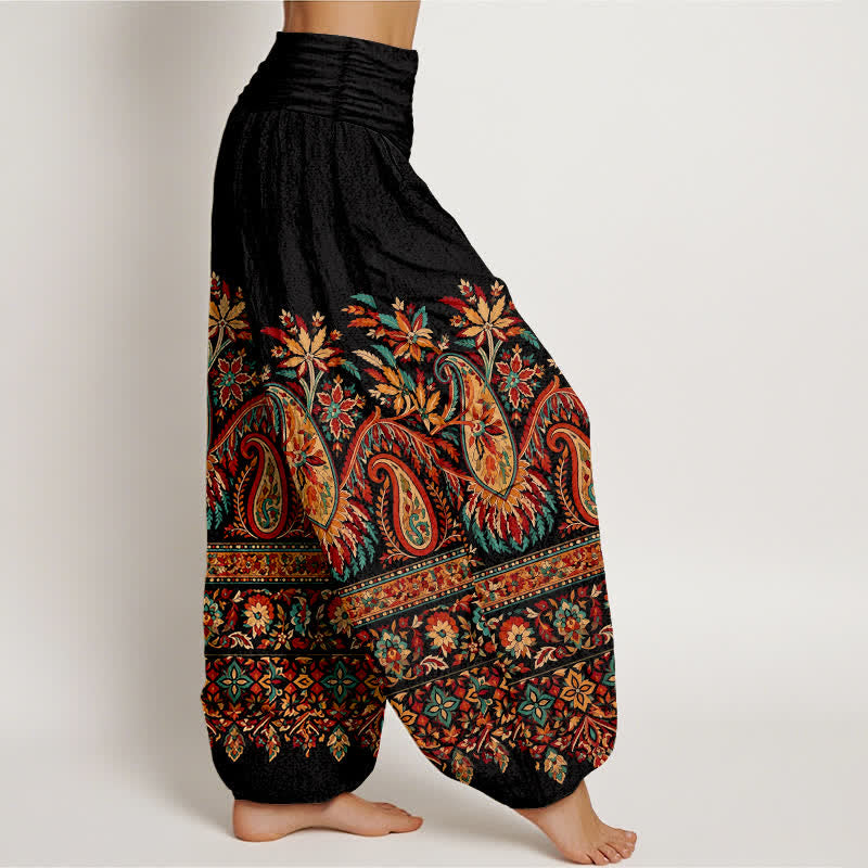 Buddha Stones Cotton Ethnic Paisley Bloom Pattern Women's Elastic Waist Harem Pants - image 1