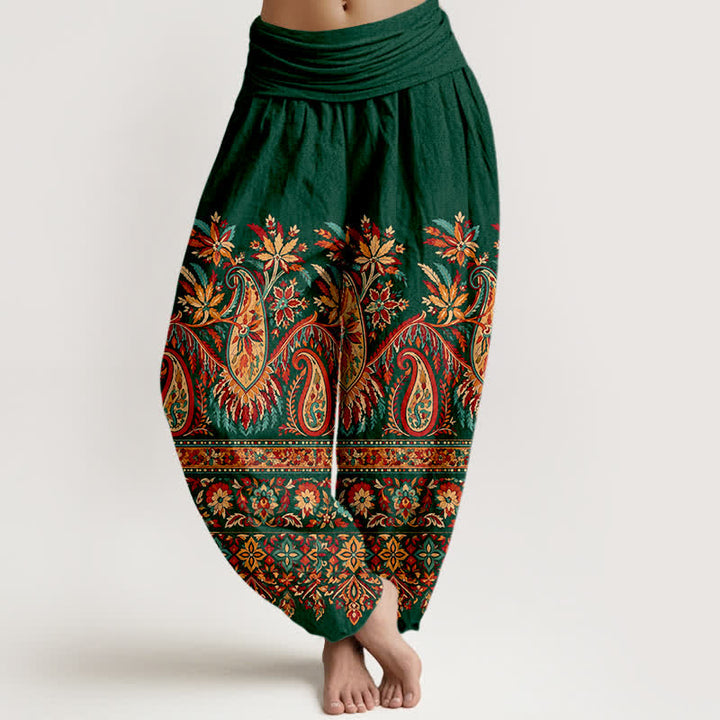 Buddha Stones Cotton Ethnic Paisley Bloom Pattern Women's Elastic Waist Harem Pants - ForestGreen - US16，UK/AU20，EU48 (3XL) - image 5