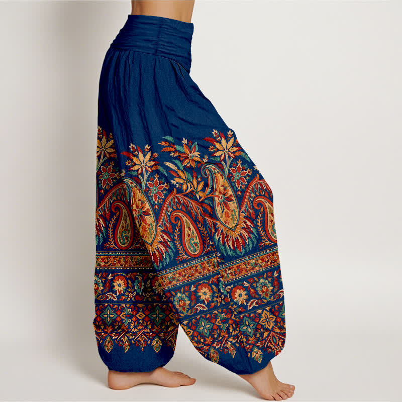 Buddha Stones Cotton Ethnic Paisley Bloom Pattern Women's Elastic Waist Harem Pants - image 9