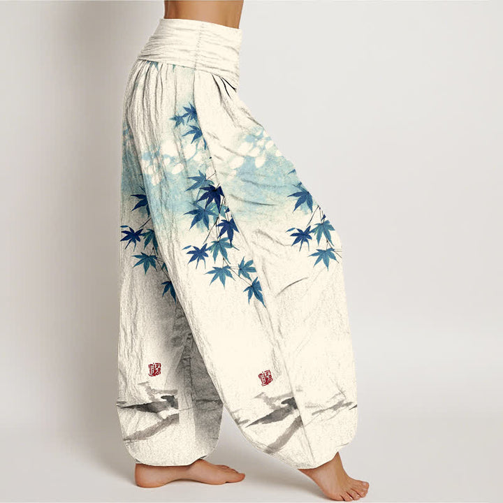 Buddha Stones Cotton Maple Leaf Cat Pattern Women's Elastic Waist Harem Pants - image 6