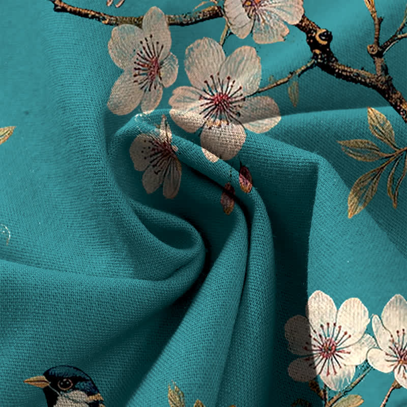 Buddha Stones Cotton Linen Vintage Floral Bird Pattern Women's Elastic Waist Wide Leg Pants With Pockets - image 3