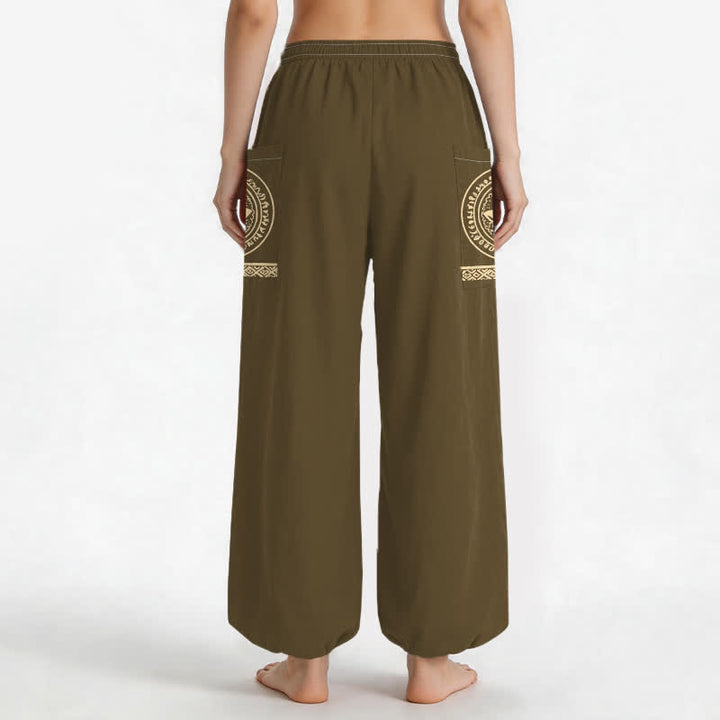 Buddha Stones Cotton Lotus Mandala Pattern Women's Elastic Waist Harem Pants With Side Pockets - image 9