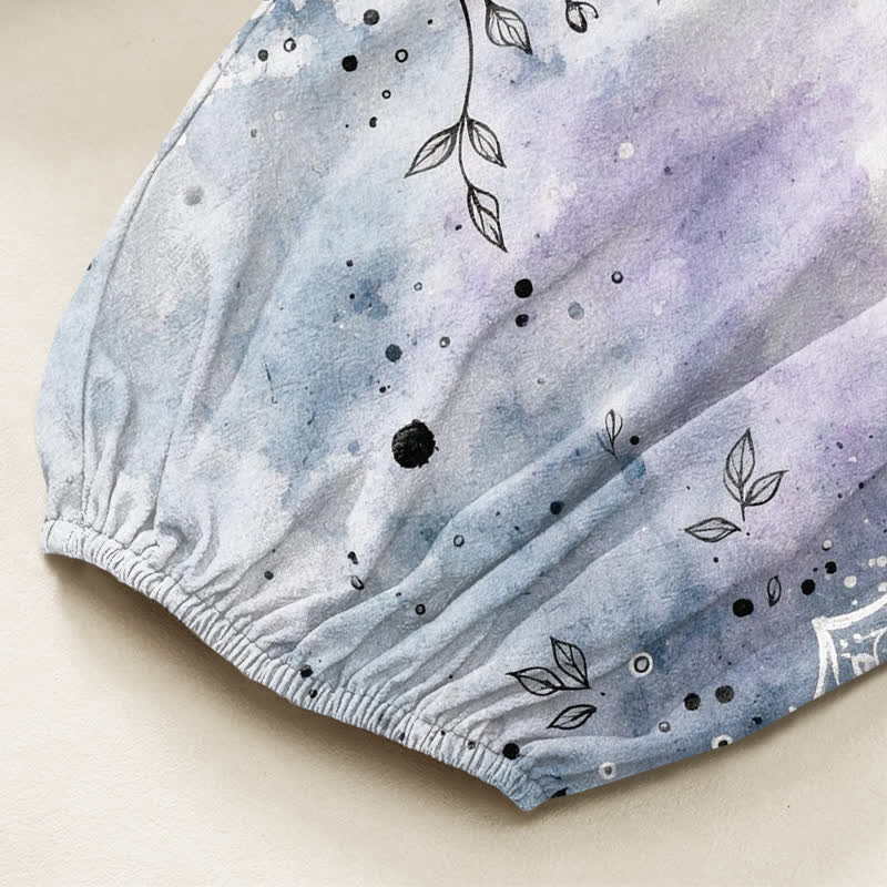 Buddha Stones Cotton Watercolor Ombre Mandala Lotus Pattern Women's Elastic Waist Harem Pants With Side Pockets - image 6