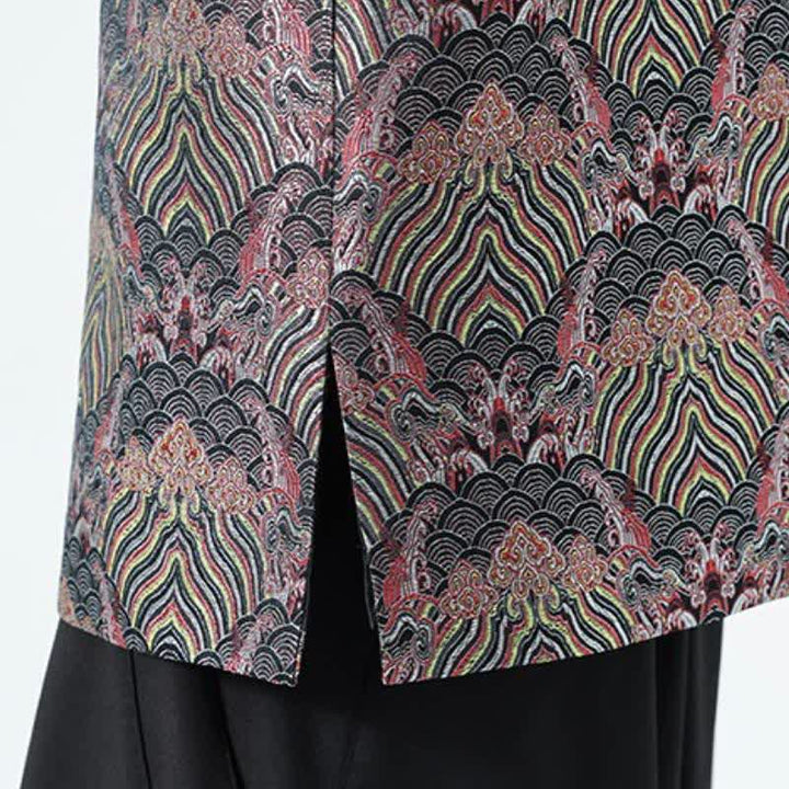 Buddha Stones Fall Tang Style Elegant Mandarin Collar Sea Waves Floral Pattern Tank Top Men's Vest - image 8