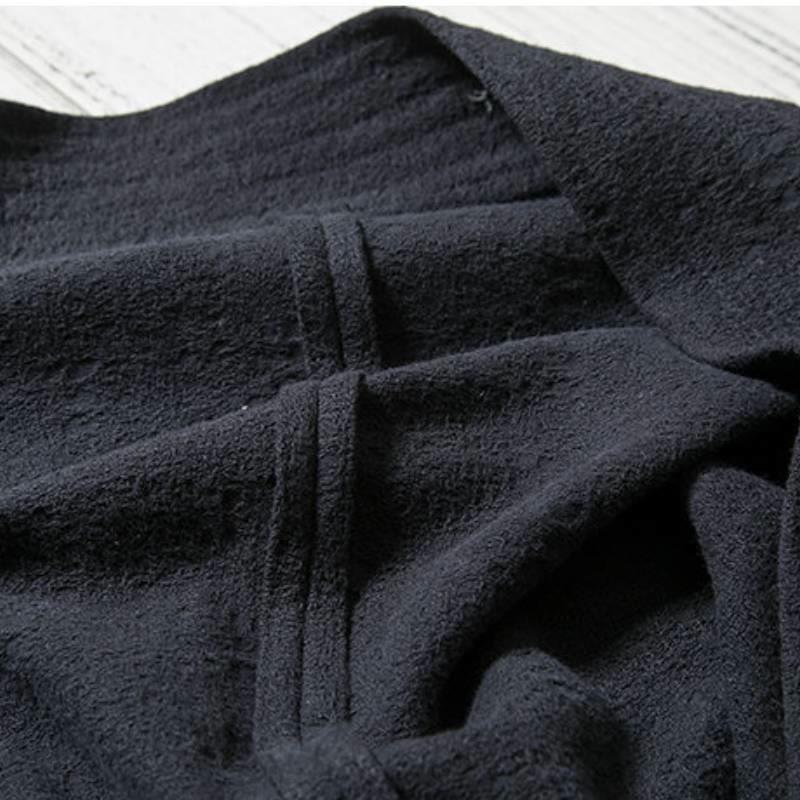 Buddha Stones Fall Winter Minimalist Drawstring V-Neck Lace-up Solid Cotton Men's Kimono - image 3
