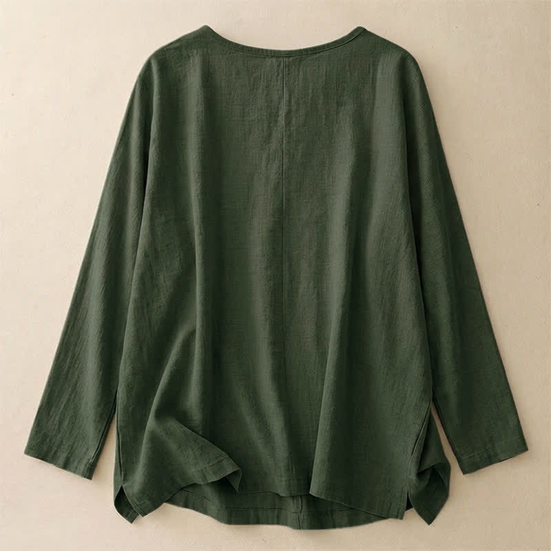 Buddha Stones Spring Fall Casual Simple Solid Crew Neck Design Cotton Women's Long Sleeve T-Shirt - image 10