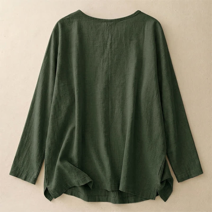 Buddha Stones Spring Fall Casual Simple Solid Crew Neck Design Cotton Women's Long Sleeve T-Shirt - image 10