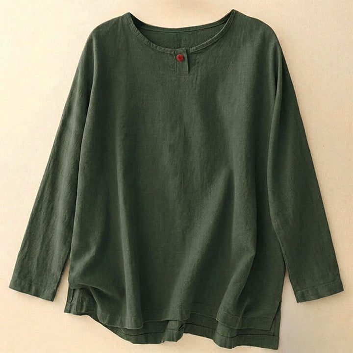 Buddha Stones Spring Fall Casual Simple Solid Crew Neck Design Cotton Women's Long Sleeve T-Shirt - DarkOliveGreen - US14，UK/AU18，EU46 (2XL) - image 9
