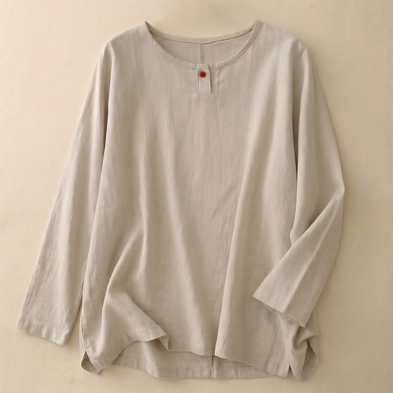 Buddha Stones Casual Plain  Women's Crew Neck Design Loose Half Sleeve T-shirt - Linen - Long Sleeve - US14，UK/AU18，EU46 (2XL) - image 28