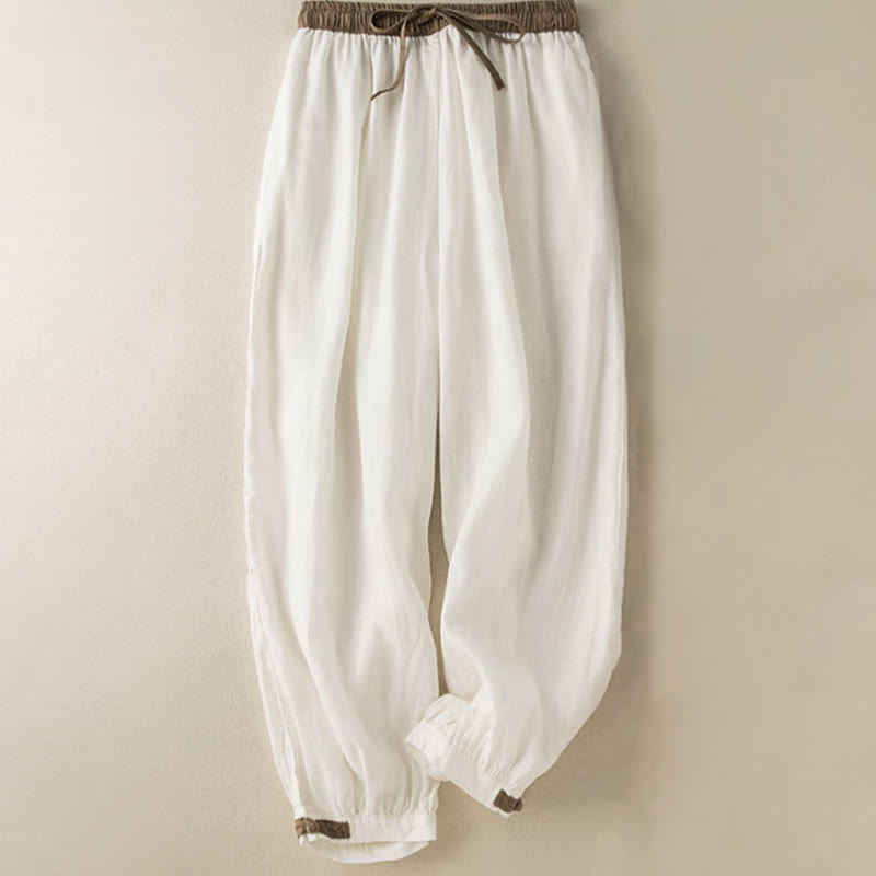 Buddha Stones Plain Cotton Drawstring Women's Harem Pants With Pockets - White - US16，UK/AU20，EU48 (3XL) - image 5