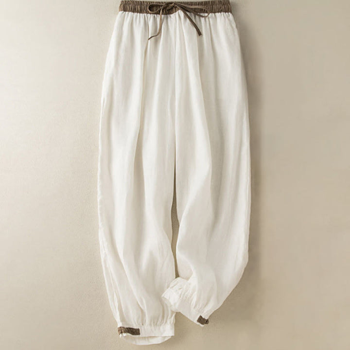 Buddha Stones Plain Cotton Drawstring Women's Harem Pants With Pockets - White - US16，UK/AU20，EU48 (3XL) - image 5