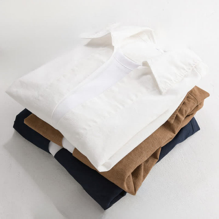 Buddha Stones Fall Casual Minimalist Solid Layered Look Men's Long Sleeve Shirts - image 18