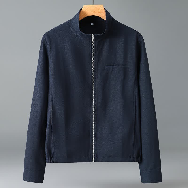 Buddha Stones Fall Minimalist Mandarin Collar Solid Men's Jackets With Pocket - Navy - US/UK/AU42，EU52 (3XL) - image 1