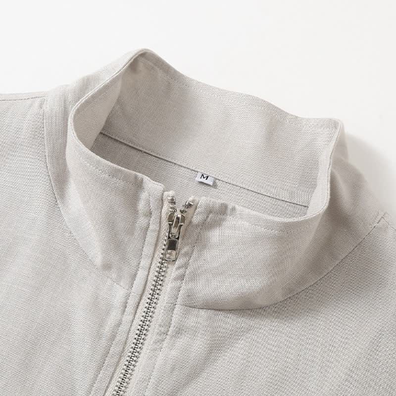 Buddha Stones Fall Minimalist Mandarin Collar Solid Men's Jackets With Pocket - image 4