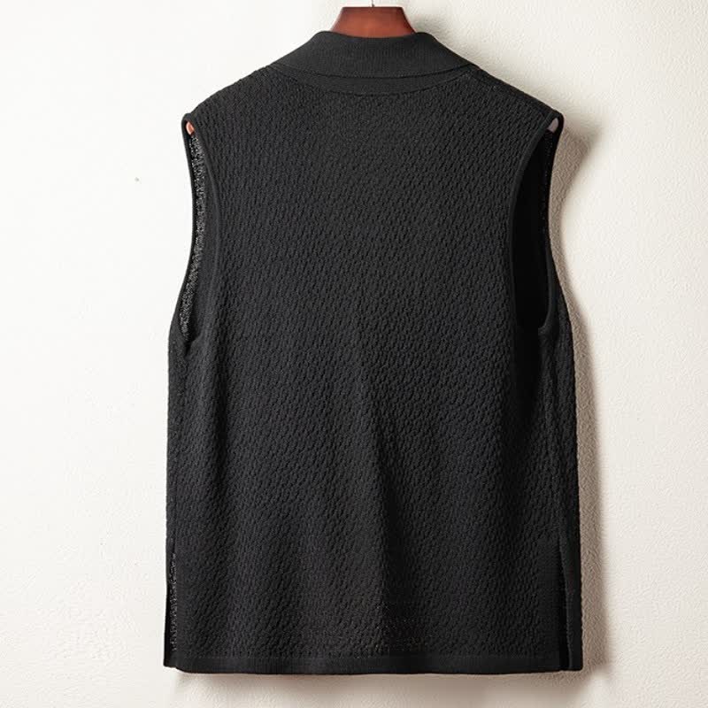 Buddha Stones Fall Casual Minimalist Side Slit Solid Knit Tank Top Men's Kimonos - image 8