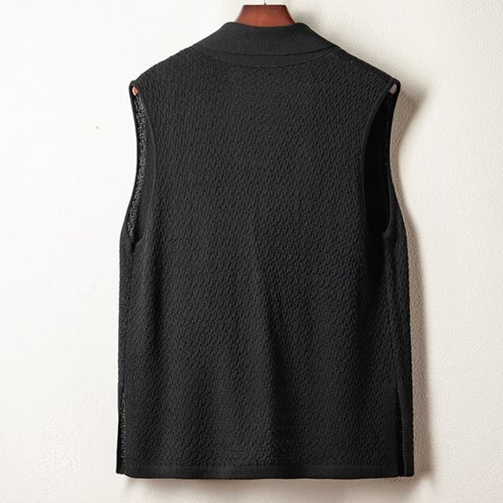 Buddha Stones Fall Casual Minimalist Side Slit Solid Knit Tank Top Men's Kimonos - image 8
