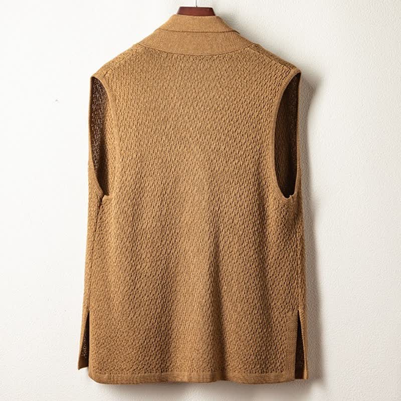 Buddha Stones Fall Casual Minimalist Side Slit Solid Knit Tank Top Men's Kimonos - image 1