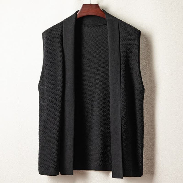 Buddha Stones Fall Casual Minimalist Side Slit Solid Knit Tank Top Men's Kimonos - Black - US/UK/AU42，EU52 (3XL) - image 7