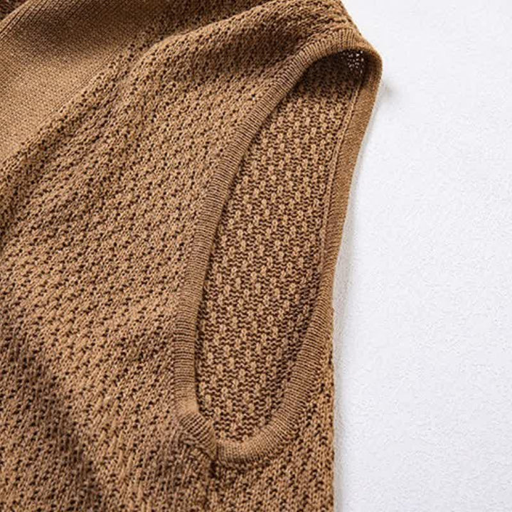 Buddha Stones Fall Casual Minimalist Side Slit Solid Knit Tank Top Men's Kimonos - image 3