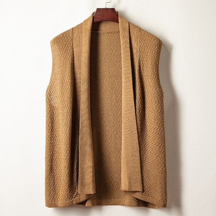 Buddha Stones Fall Casual Minimalist Side Slit Solid Knit Tank Top Men's Kimonos - Tan - US/UK/AU42，EU52 (3XL) - image 0