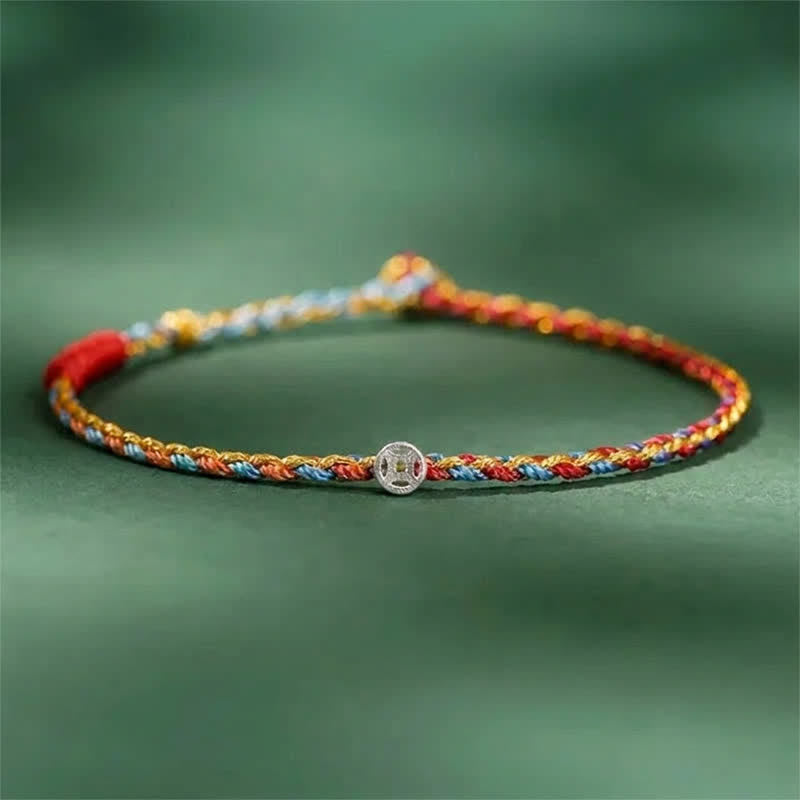 Buddha Stones 925 Sterling Silver Colorful Braided Fortune Bracelet - Red Blue - 7.1–7.5 in (18–19 cm) - image 2