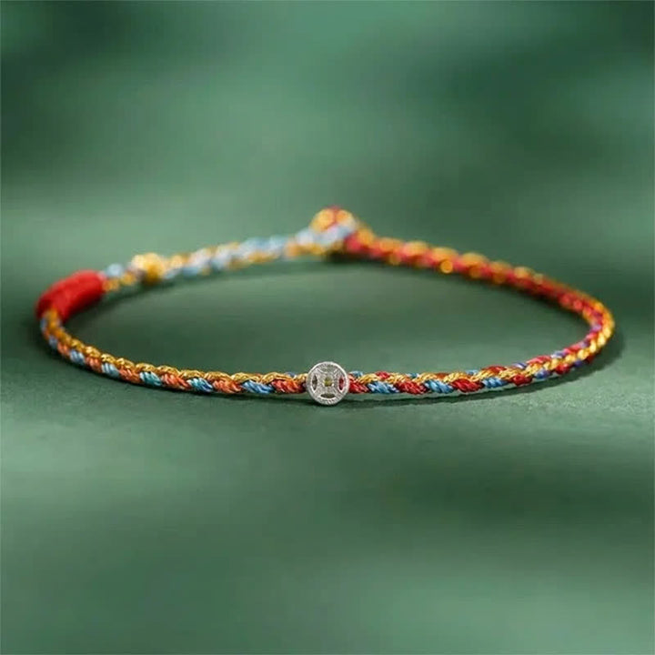 Buddha Stones 925 Sterling Silver Colorful Braided Fortune Bracelet - Red Blue - 7.1–7.5 in (18–19 cm) - image 2