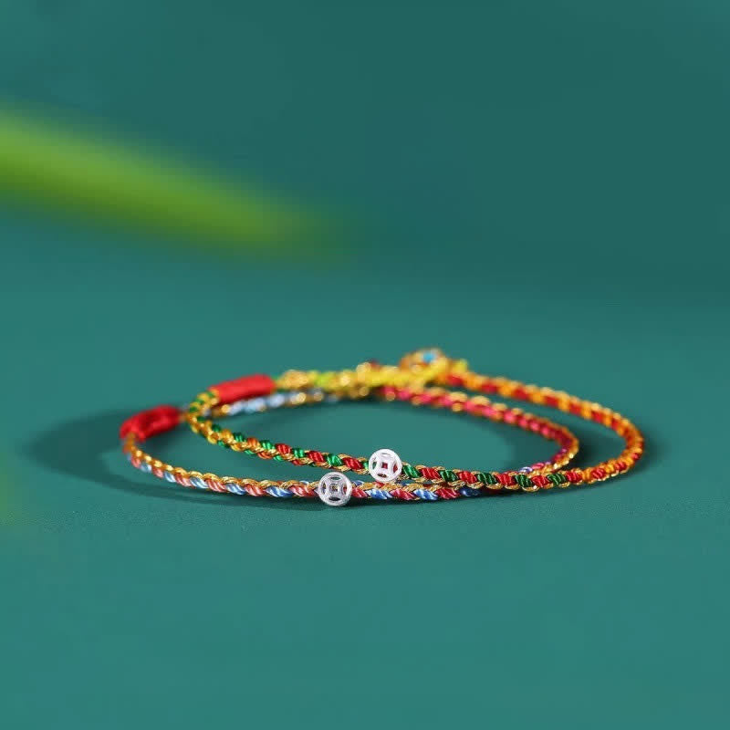 Buddha Stones 925 Sterling Silver Colorful Braided Fortune Bracelet - image 4