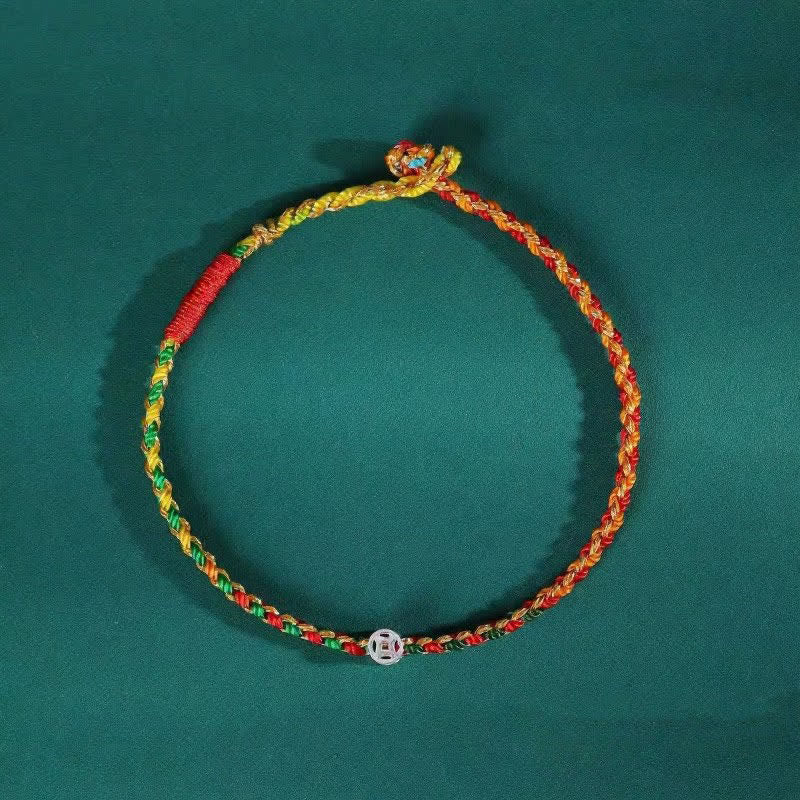 Buddha Stones 925 Sterling Silver Colorful Braided Fortune Bracelet - image 1