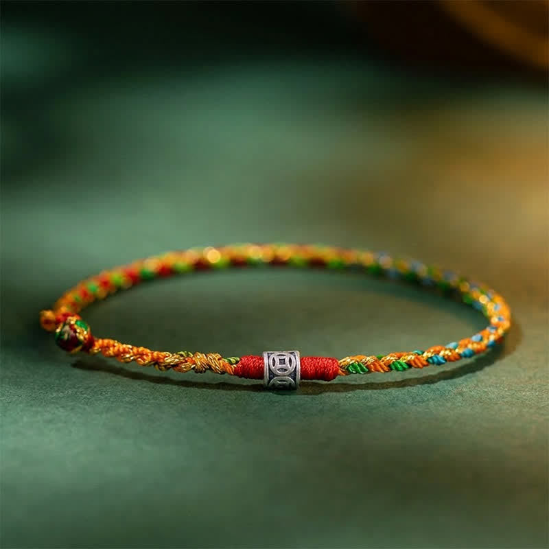 Buddha Stones 925 Sterling Silver Hand-Woven Multicolor Red String Faith Bracelet - Green Color Scheme - 7.1–7.5 in (18–19 cm) - image 0