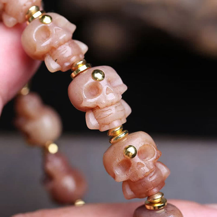 Buddha Stones Hand Carved Skull Tibetan Bone Bead Vintage Bracelet - image 2