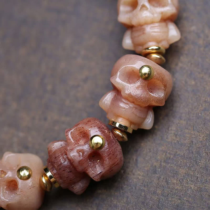 Buddha Stones Hand Carved Skull Tibetan Bone Bead Vintage Bracelet - image 3