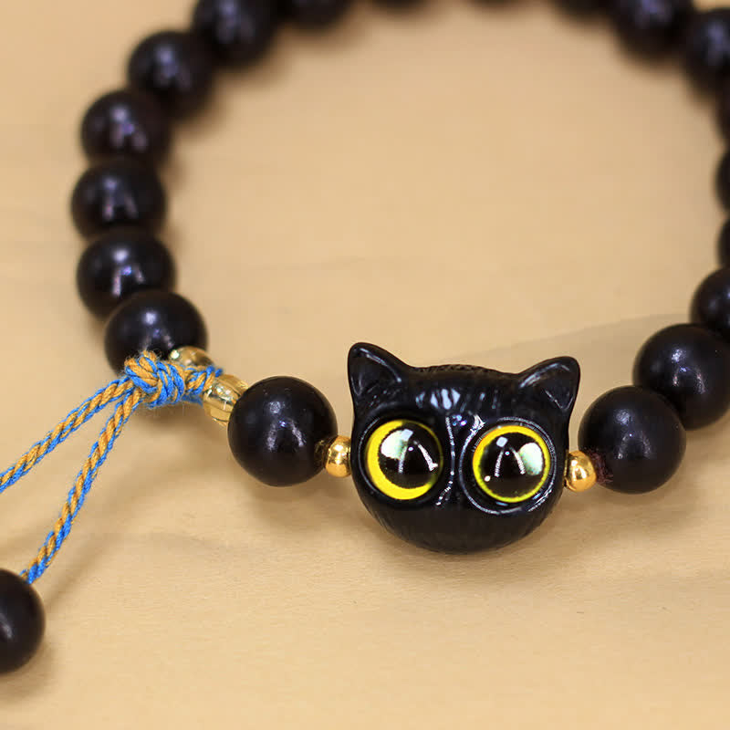 Buddha Stones Ebony Wood Cat Charm Braided Round Balance Bracelet - image 4