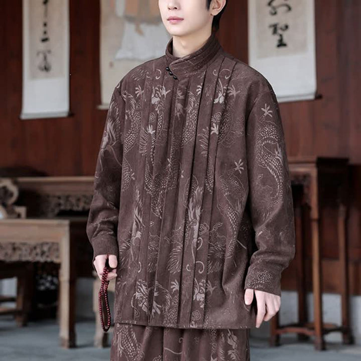 Buddha Stones Fall Winter Casual Tang Style Mandarin Collar Abstract Corduroy Men's Jackets - image 2