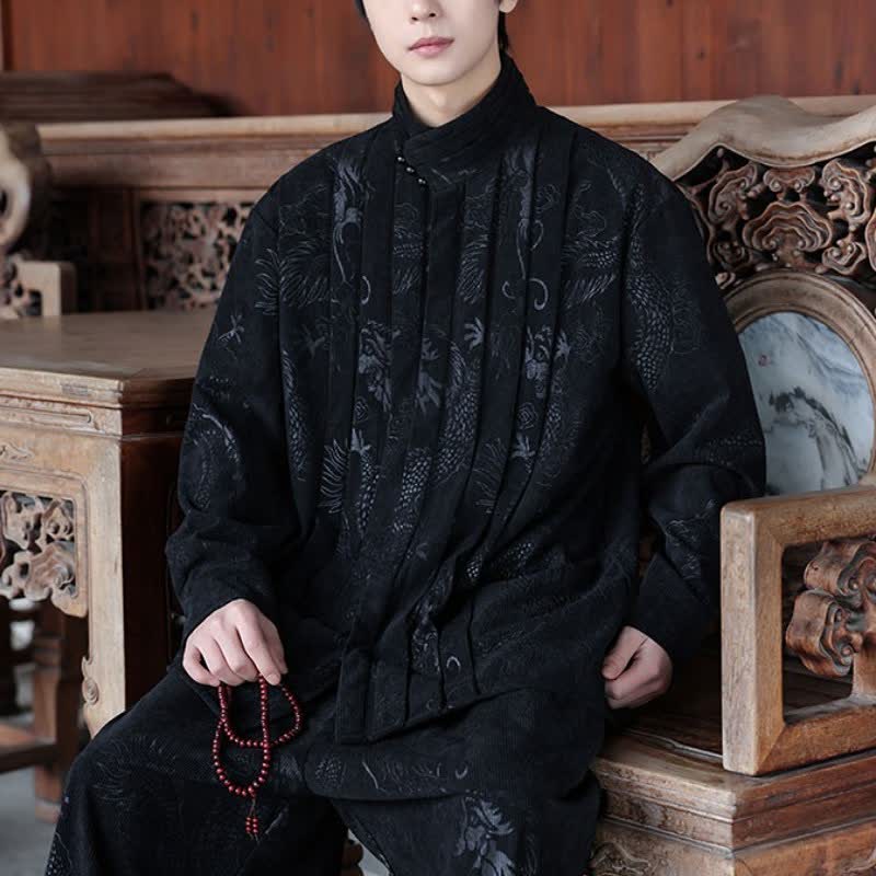 Buddha Stones Fall Winter Casual Tang Style Mandarin Collar Abstract Corduroy Men's Jackets - image 9
