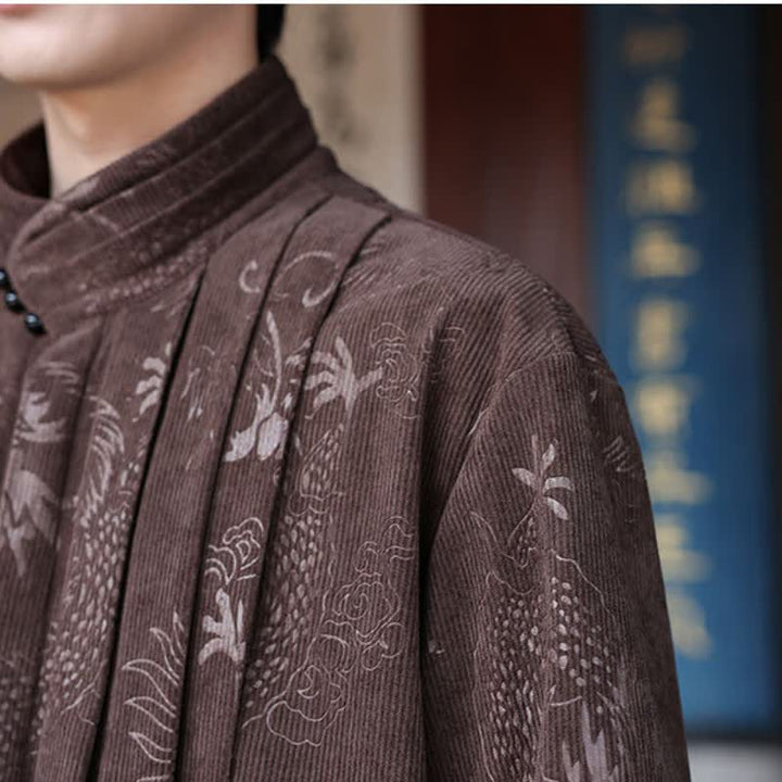Buddha Stones Fall Winter Casual Tang Style Mandarin Collar Abstract Corduroy Men's Jackets - image 5