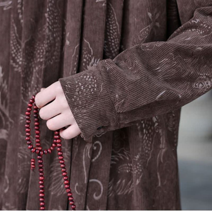 Buddha Stones Fall Winter Casual Tang Style Mandarin Collar Abstract Corduroy Men's Jackets - image 7