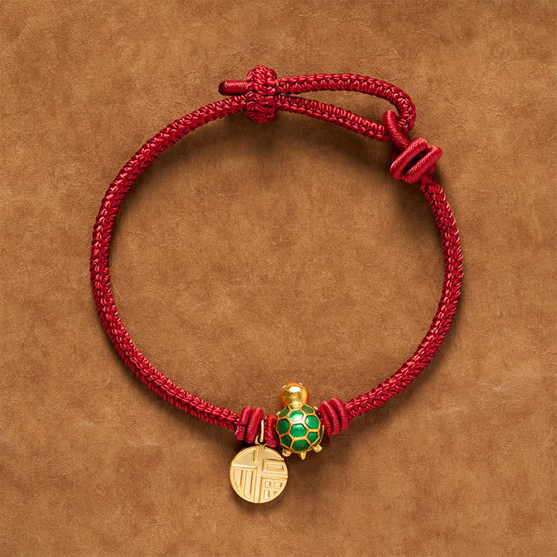 Buddha Stones Fu Character Turtle Red String Fortune Bracelet - DarkRed - 6.7–7.5 in/17–19 cm - Round Fu Character - image 2