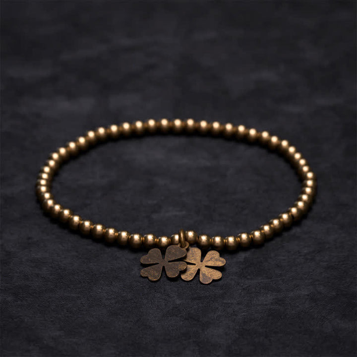 Buddha Stones Copper Beads Four-Leaf Clover Charm Luck Bracelet - image 1