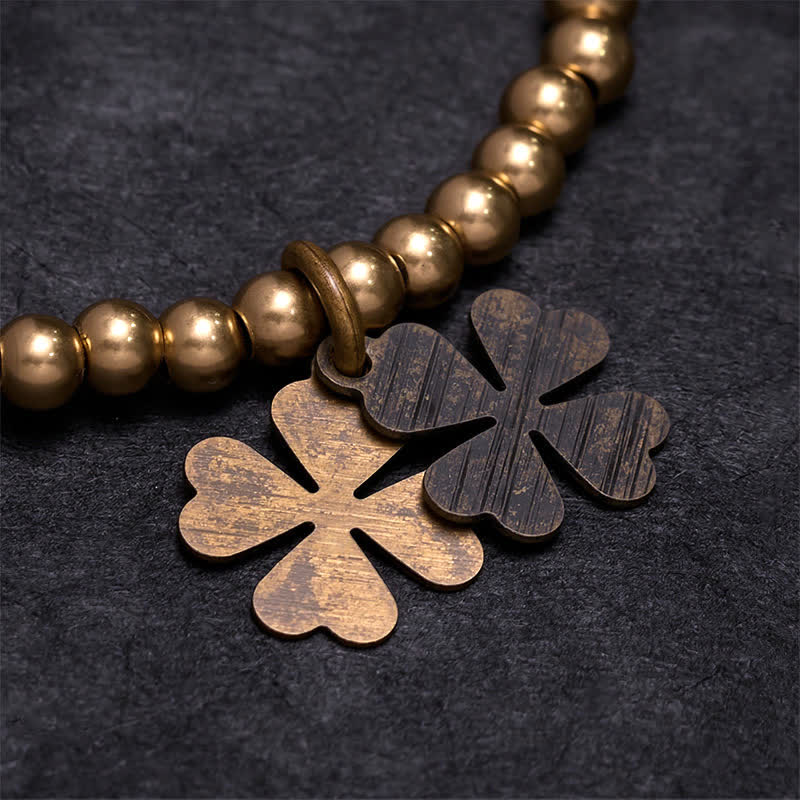 Buddha Stones Copper Beads Four-Leaf Clover Charm Luck Bracelet - image 4