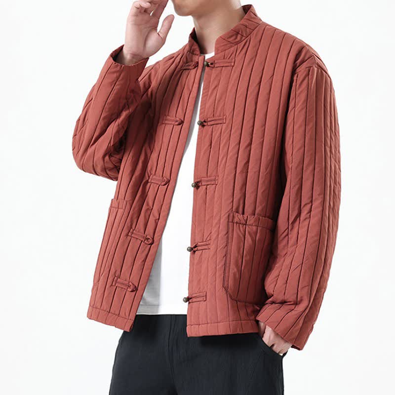 Buddha Stones Fall Winter Casual Tang Style Frog Button Solid Men's Jackets With Pocket - image 20