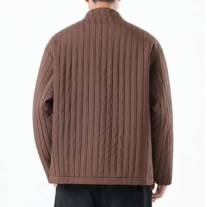 Buddha Stones Fall Winter Casual Tang Style Frog Button Solid Men's Jackets With Pocket - image 5