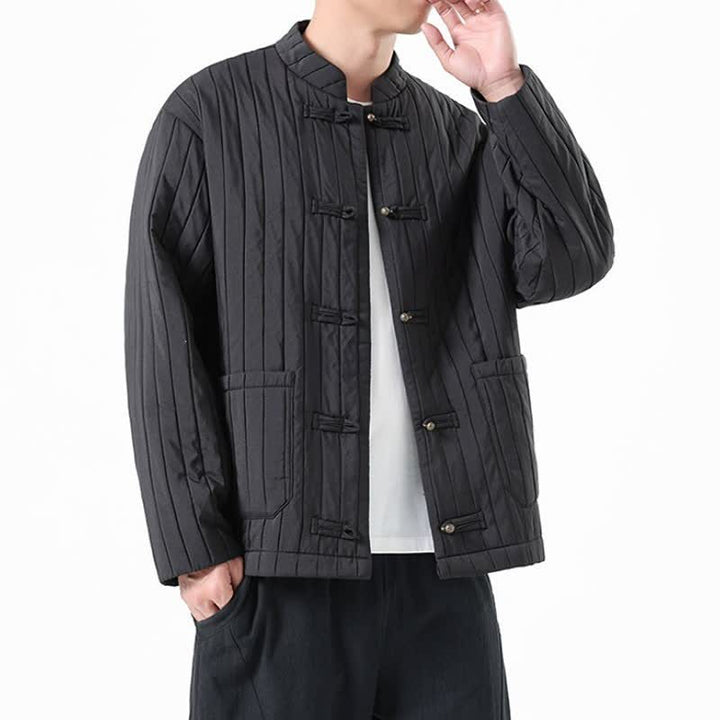 Buddha Stones Fall Winter Casual Tang Style Frog Button Solid Men's Jackets With Pocket - image 10