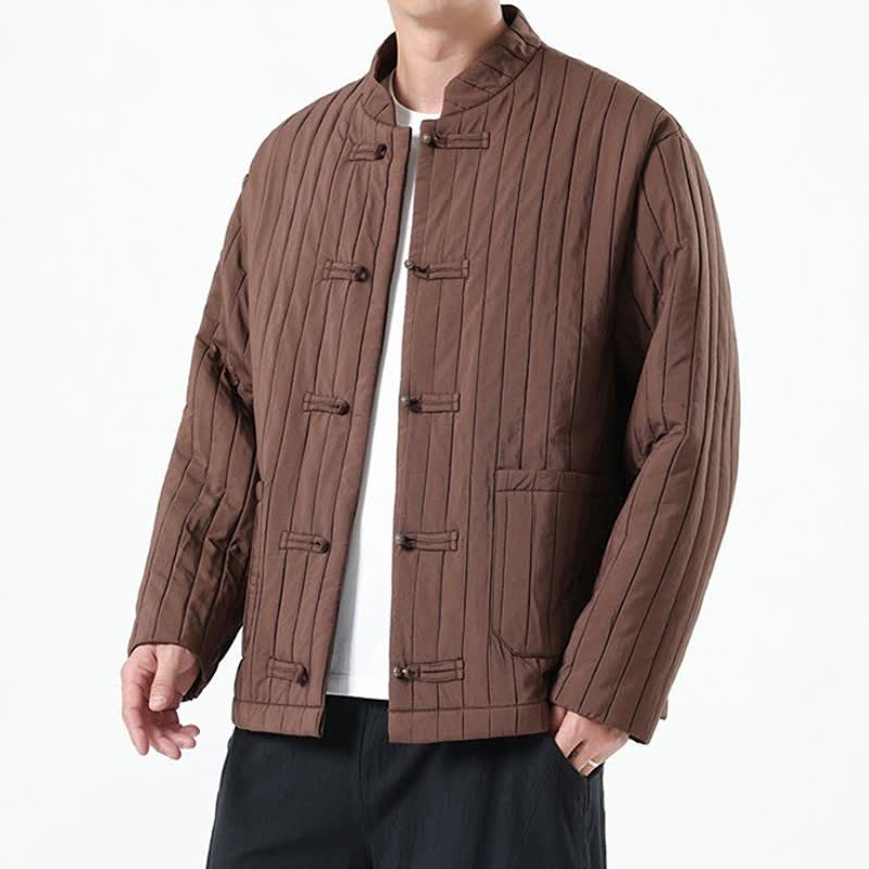 Buddha Stones Fall Winter Casual Tang Style Frog Button Solid Men's Jackets With Pocket - image 1