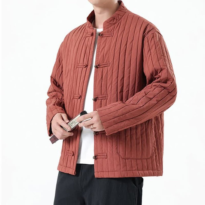 Buddha Stones Fall Winter Casual Tang Style Frog Button Solid Men's Jackets With Pocket - image 19