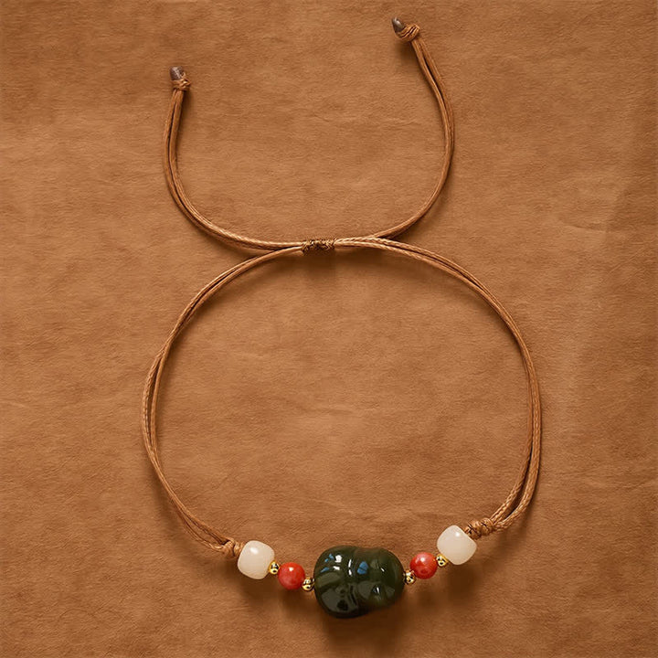 Buddha Stones Natural Hetian Jade Cat Hand-Woven Abundance Bracelet - image 1