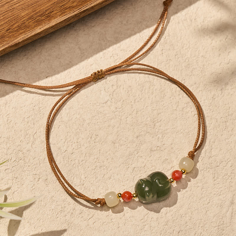 Buddha Stones Natural Hetian Jade Cat Hand-Woven Abundance Bracelet - Jade(Luck ♥ Harmony) - image 0