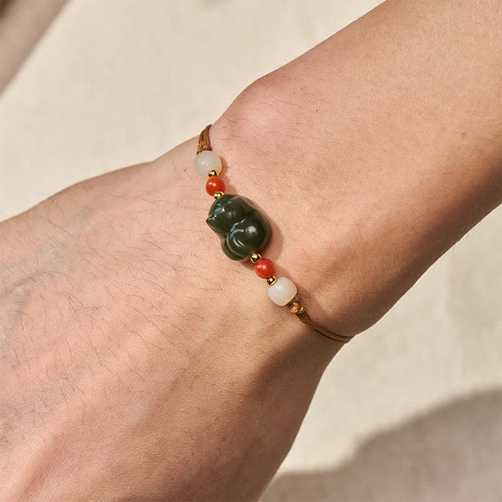Buddha Stones Natural Hetian Jade Cat Hand-Woven Abundance Bracelet - image 4